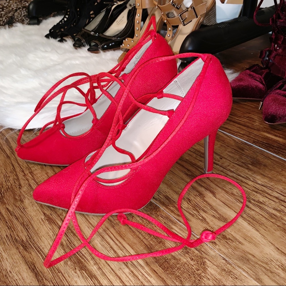 Brand New Red Lace Heels Size 8 (wide)
